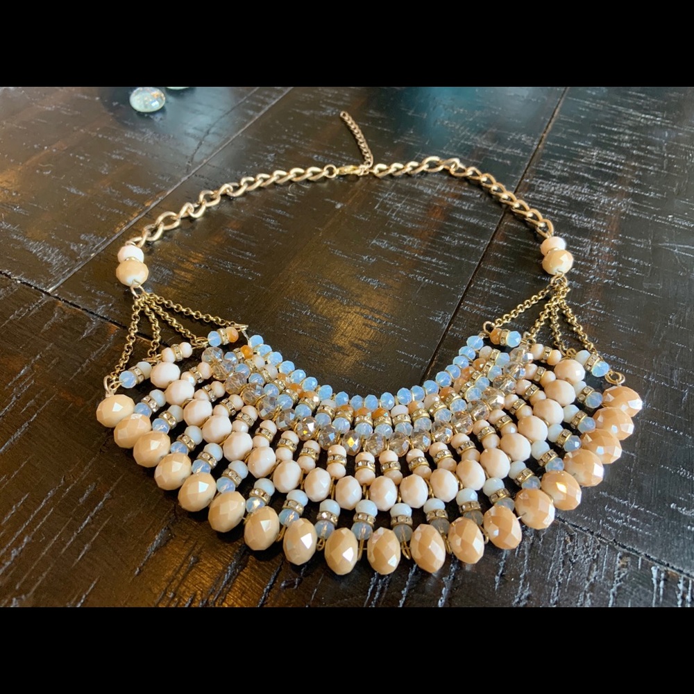 Gold Beaded Bib Necklace
